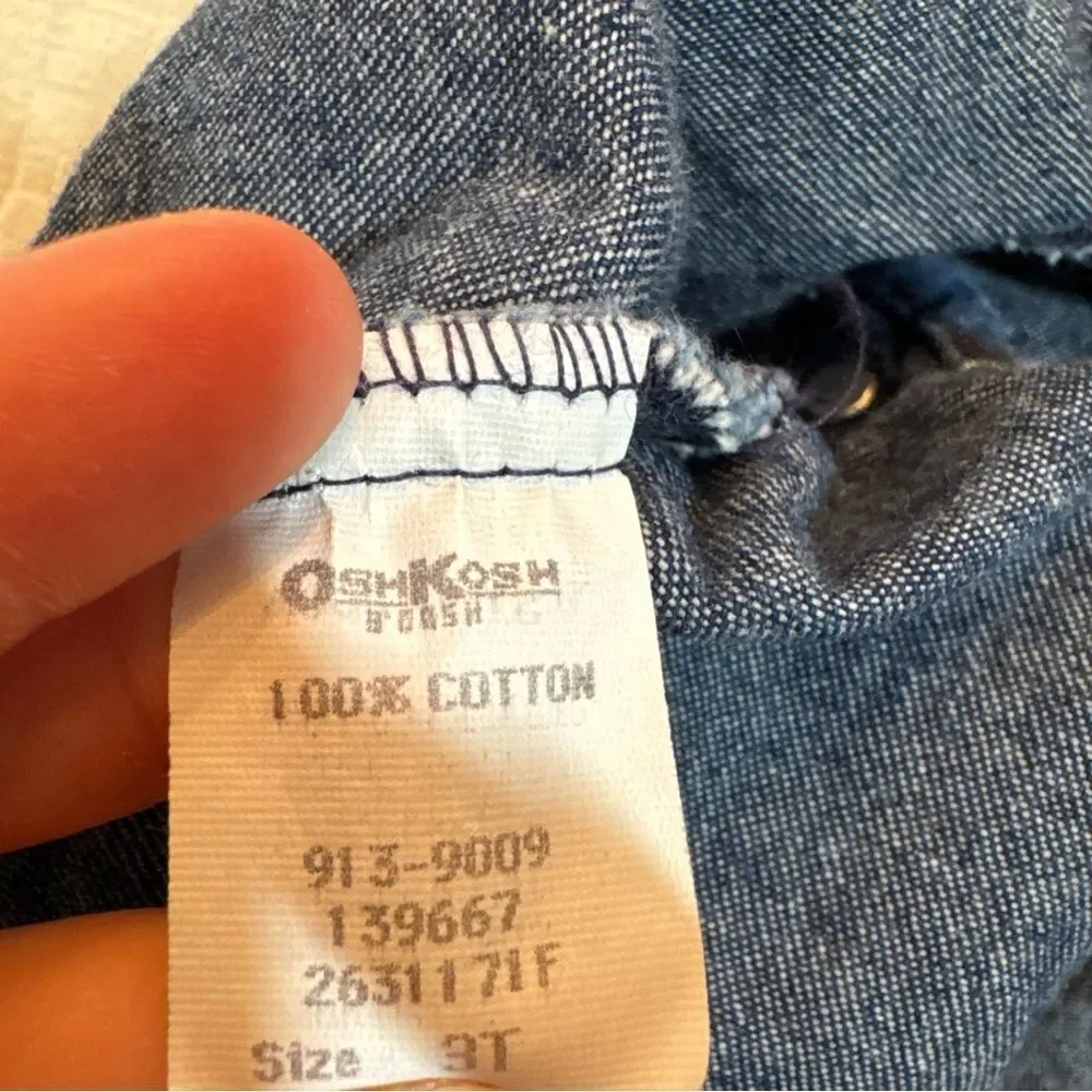 Vintage OshKosh B’Gosh Girl’s Blue Denim Dress Red Check Bow Sz 3T USA